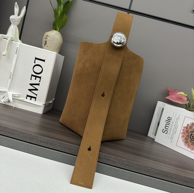 Loewe original suede calfskin medium pebble bucket BBMX02 brown