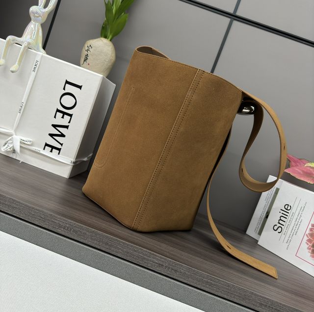 Loewe original suede calfskin medium pebble bucket BBMX02 brown