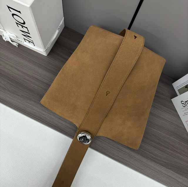 Loewe original suede calfskin medium pebble bucket BBMX02 brown