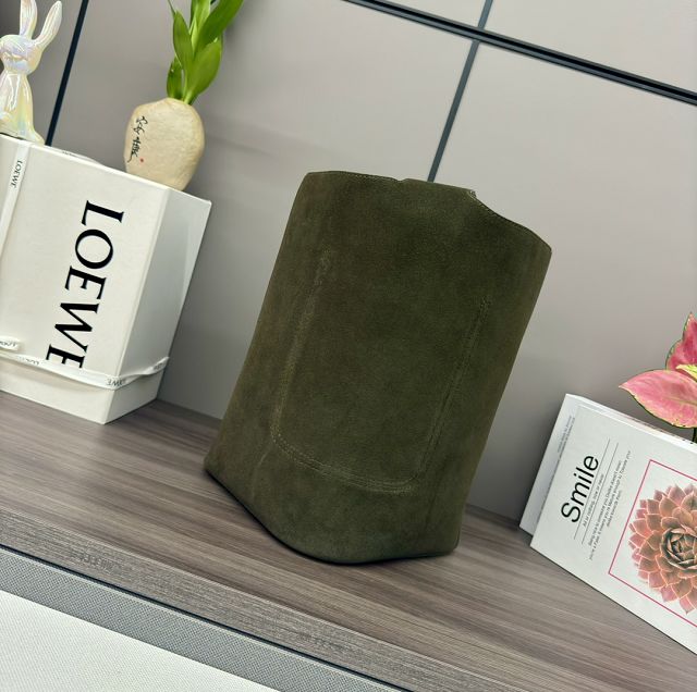Loewe original suede calfskin medium pebble bucket BBMX02 green