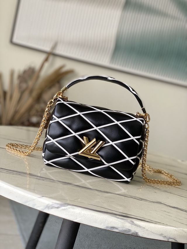 Louis vuitton original lambskin GO-14 small handbag M14849 black&white