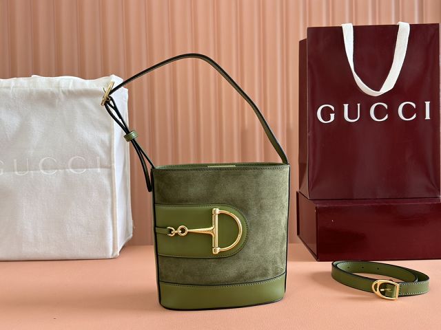 GG original suede calfskin 73 small bucket bag 833665 green