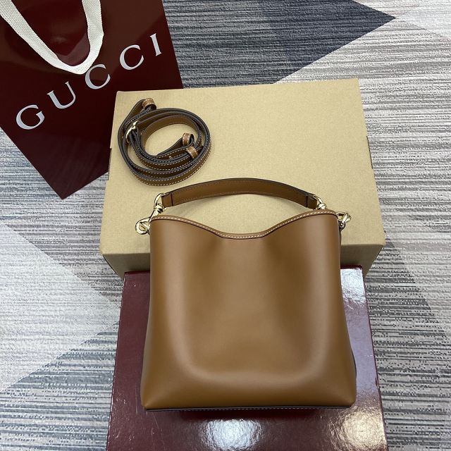 GG original calfskin emblem mini bucket bag 815118 brown