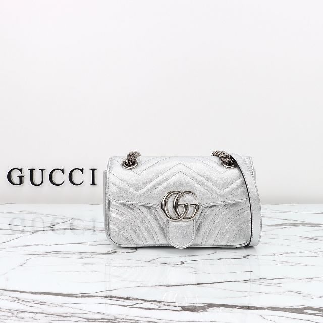 GG original calfskin marmont mini bag 446744 silver