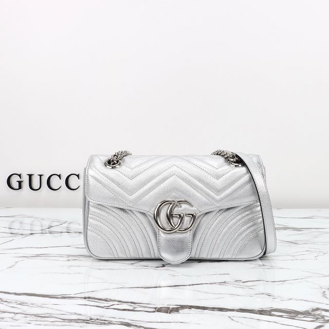 GG original calfskin marmont small shoulder bag 443497 silver