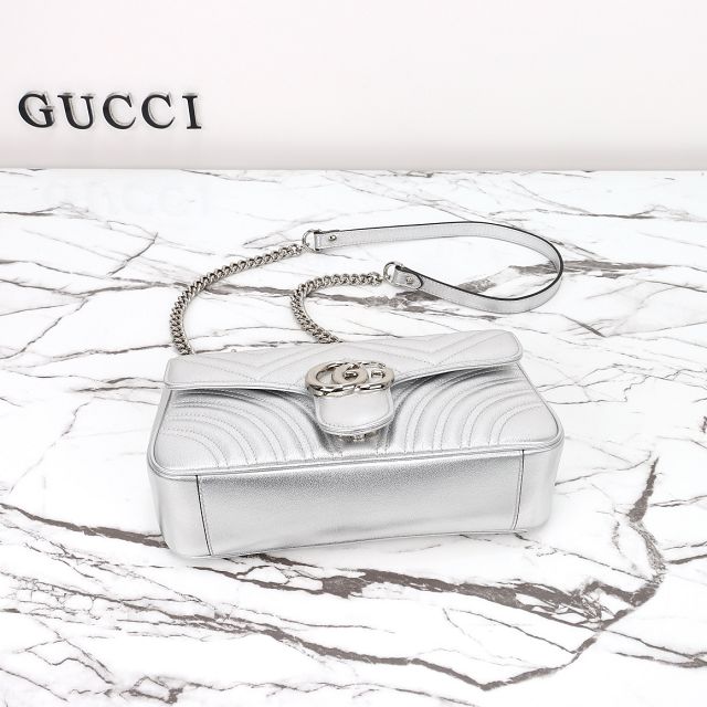 GG original calfskin marmont small shoulder bag 443497 silver