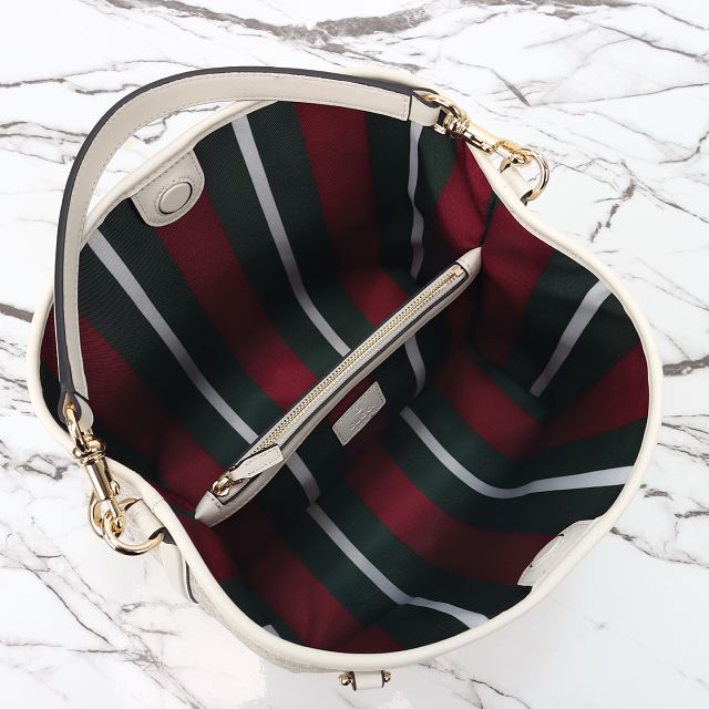 GG original fabric emblem medium bucket bag 815103 white