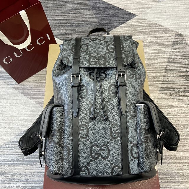 GG original embossed calfskin backpack 625770 black&grey