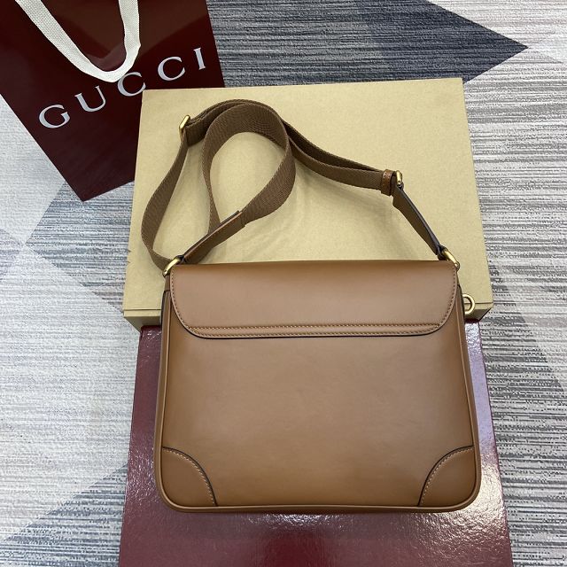 GG original calfskin emblem medium crossbody bag 821154 brown