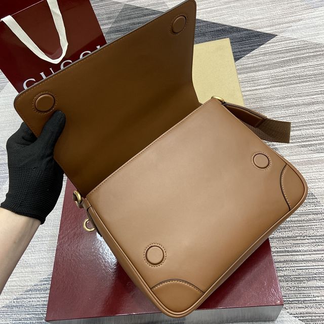 GG original calfskin emblem medium crossbody bag 821154 brown