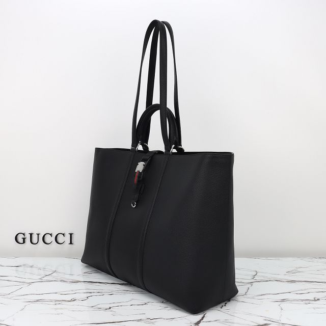 GG original calfskin maxi tote bag with web 816753 black
