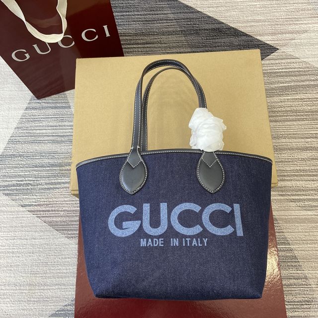 GG original denim totissima small tote bag 820496 dark blue