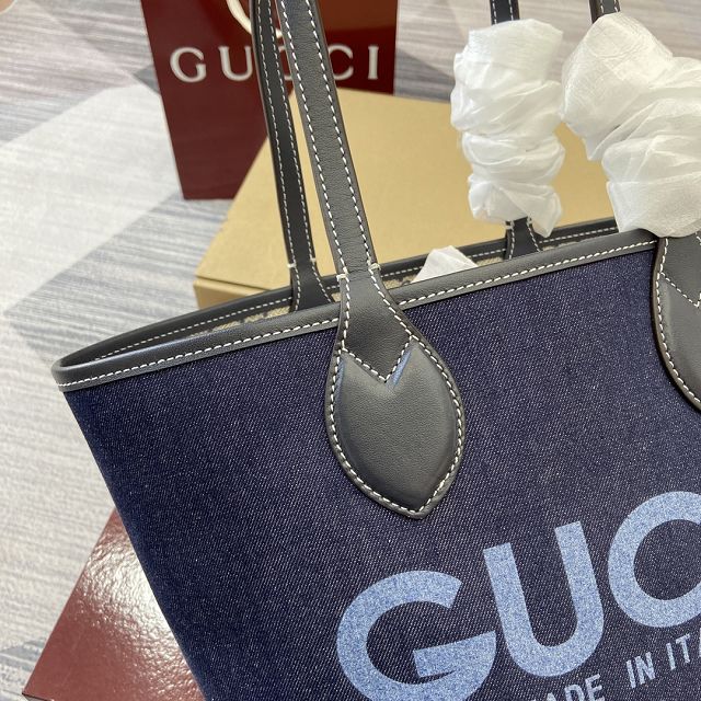 GG original denim totissima small tote bag 820496 dark blue
