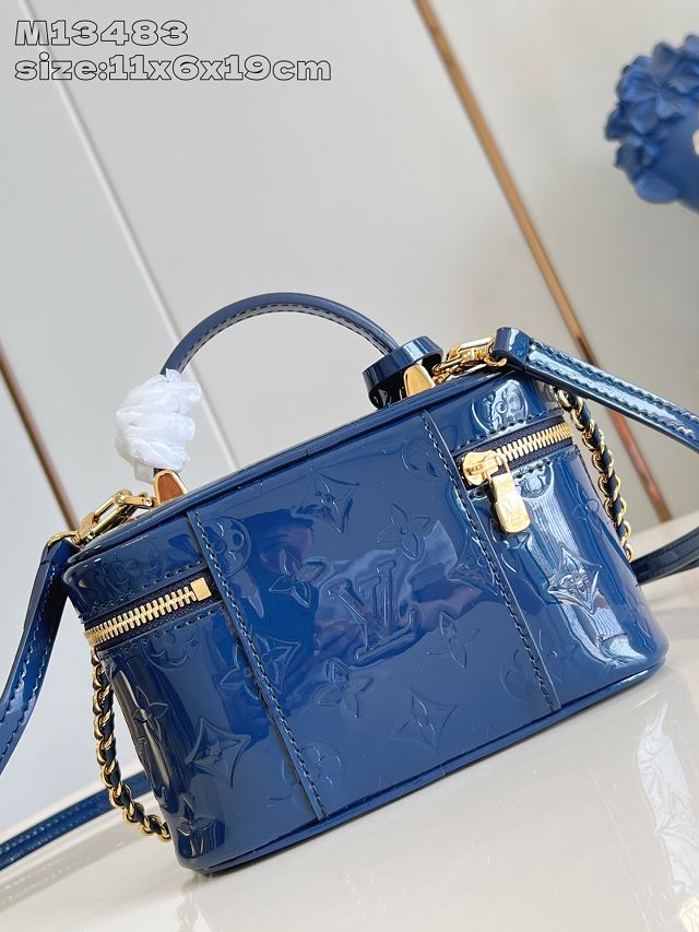 Louis vuitton original patent calfskin vanity chain pouch M13483 blue
