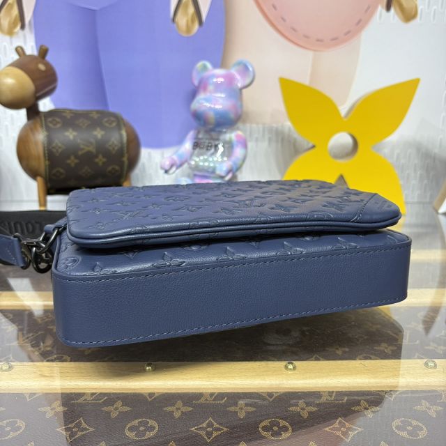 Louis vuitton original calfskin trio messenger bag M14785 blue