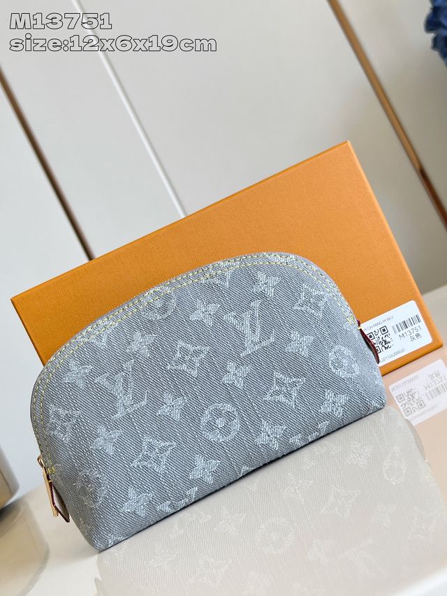 Louis vuitton original denim cosmetic pouch m13751 grey