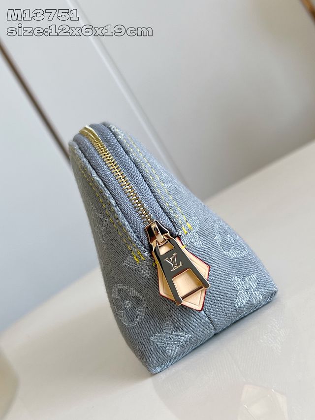 Louis vuitton original denim cosmetic pouch m13751 grey