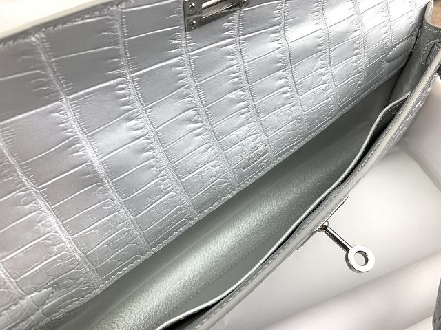 Hermes 100% genuine crocodile leather kelly cut 31 clutch C310 silver