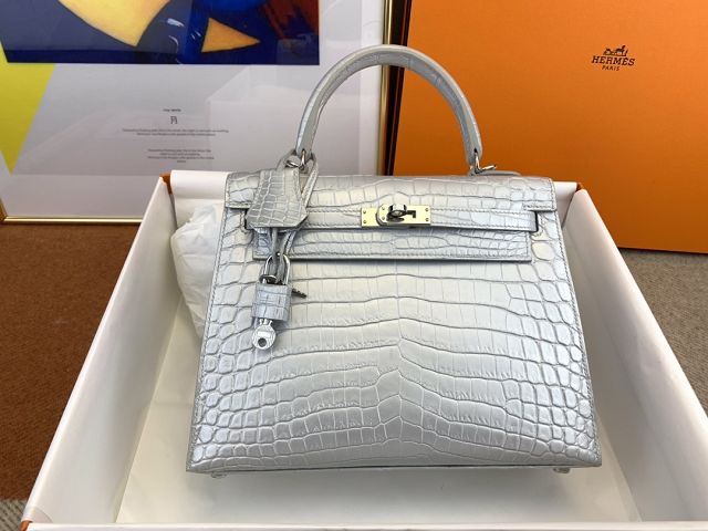 Hermes genuine crocodile leather kelly bag K320 silver