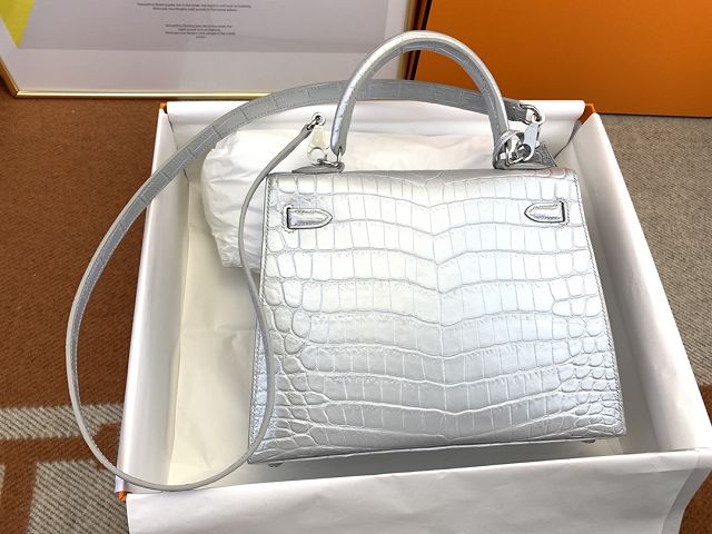 Hermes genuine crocodile leather kelly bag K320 silver