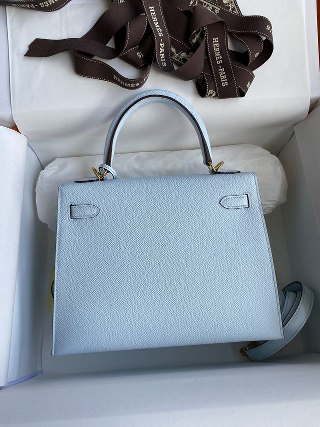 Hermes original epsom leather kelly 25 bag K25-1 azur