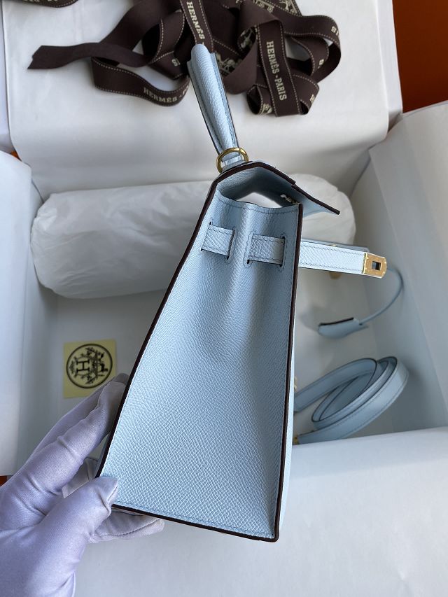 Hermes original epsom leather kelly 25 bag K25-1 azur