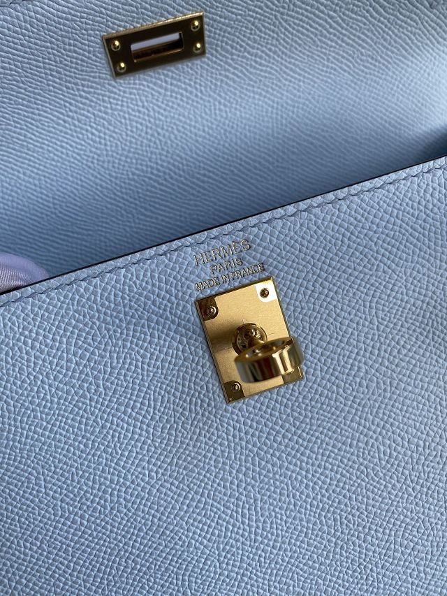 Hermes original epsom leather kelly 25 bag K25-1 azur