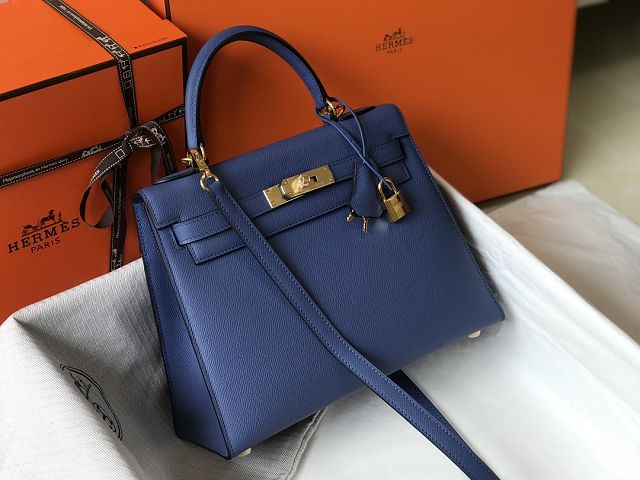 Hermes original epsom leather kelly 32 bag K32-1 blue agate