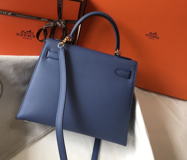 Hermes original epsom leather kelly 32 bag K32-1 blue agate