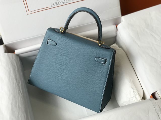 Hermes original epsom leather kelly 32 bag K32-1 blue jean