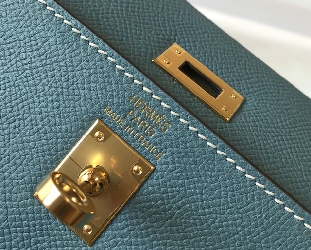 Hermes original epsom leather kelly 32 bag K32-1 blue jean