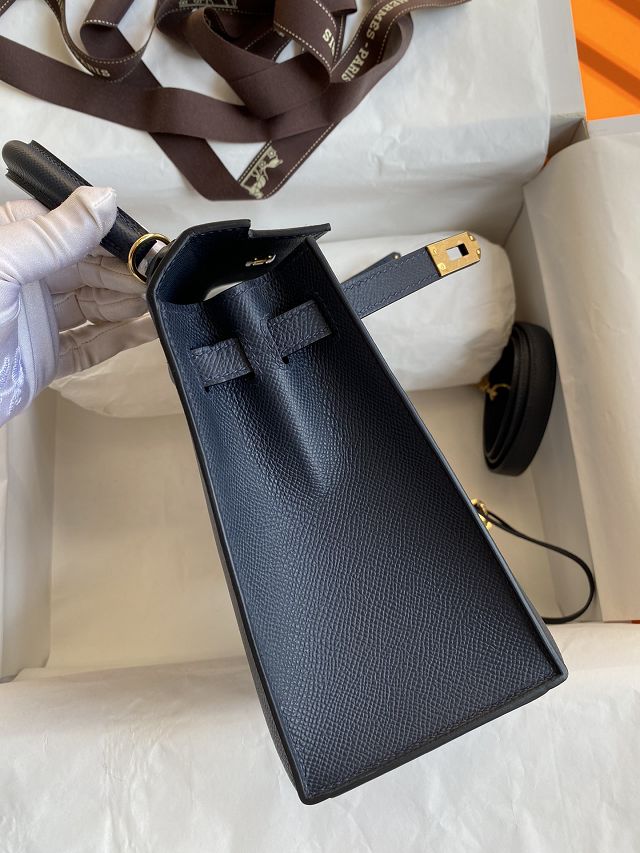 Hermes original epsom leather kelly 32 bag K32-1 blue nuit