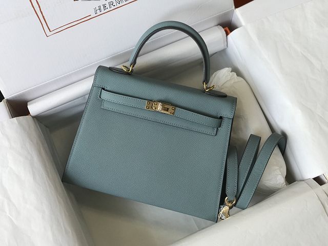 Hermes original epsom leather kelly 25 bag K25-1 ciel