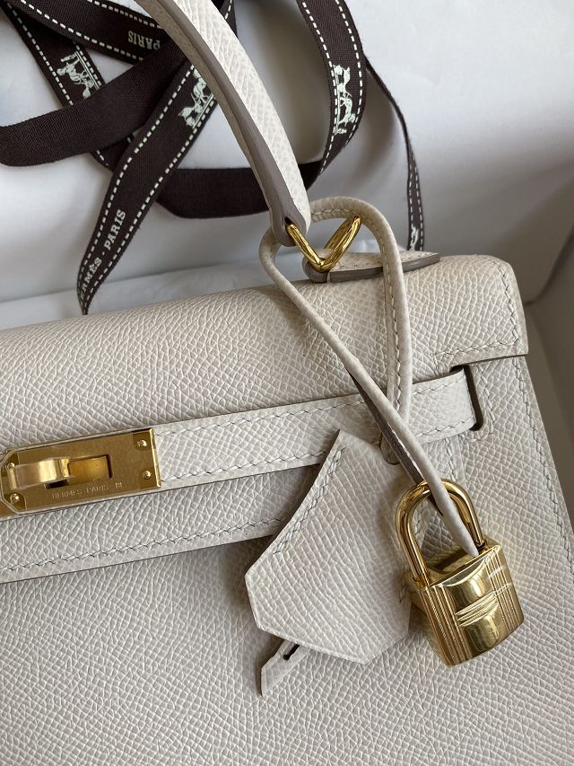 Hermes original epsom leather kelly 25 bag K25-1 craie