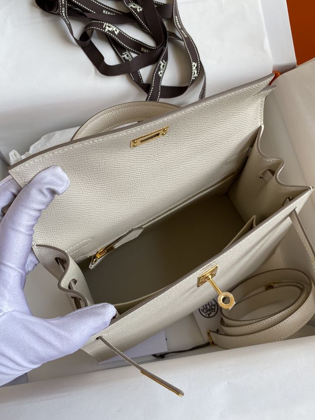 Hermes original epsom leather kelly 25 bag K25-1 craie
