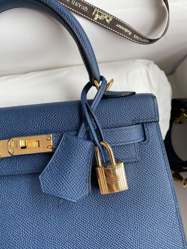 Hermes original epsom leather kelly 28 bag K28-2 deep blue