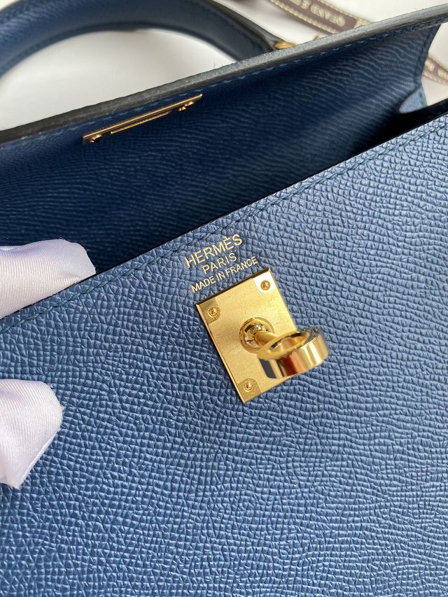 Hermes original epsom leather kelly 28 bag K28-2 deep blue