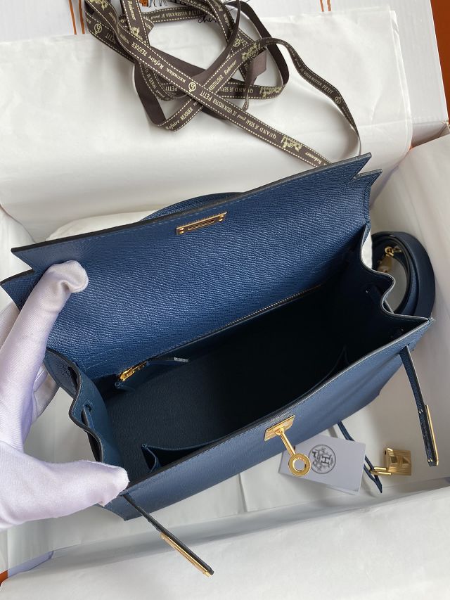 Hermes original epsom leather kelly 28 bag K28-2 deep blue