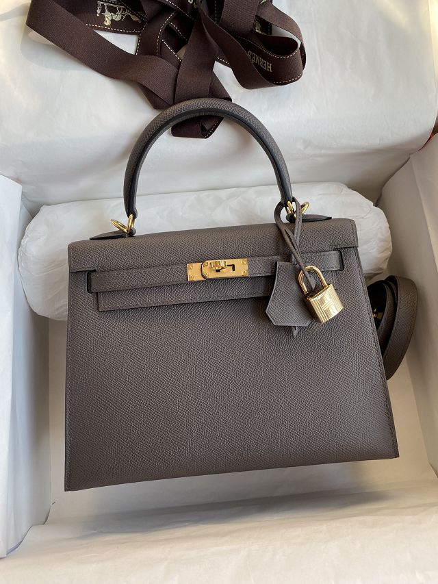 Hermes original epsom leather kelly 32 bag K32-1 grey etain 