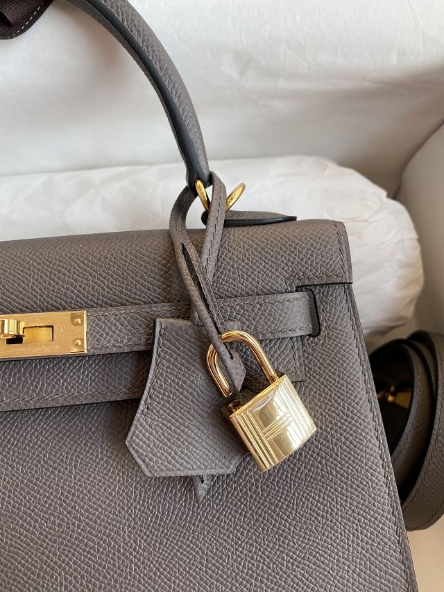 Hermes original epsom leather kelly 32 bag K32-1 grey etain 