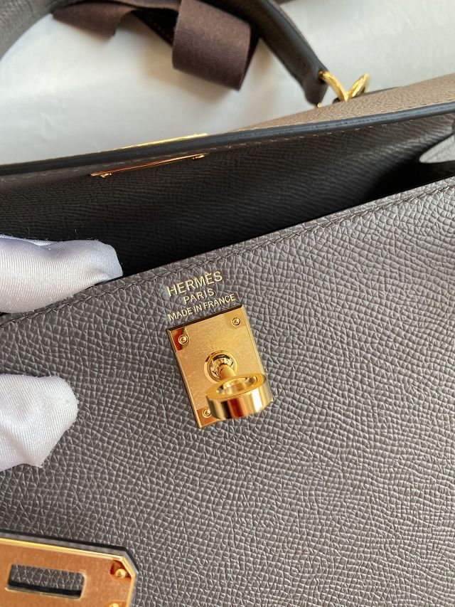 Hermes original epsom leather kelly 32 bag K32-1 grey etain 