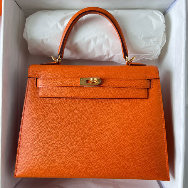 Hermes original epsom leather kelly 25 bag K25-1 orange