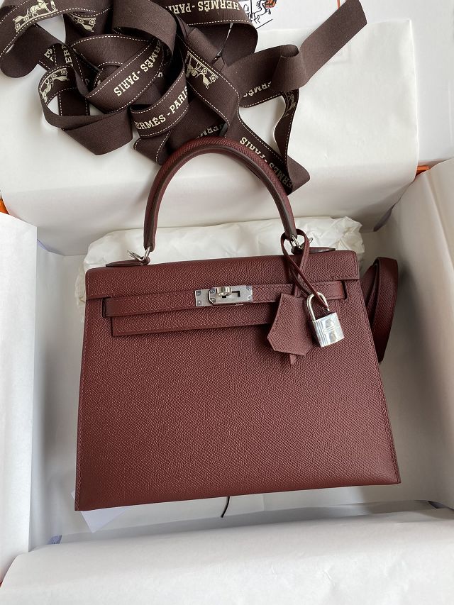 Hermes original epsom leather kelly 25 bag K25-1 rouge H