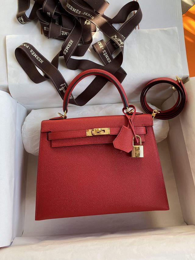 Hermes original epsom leather kelly 25 bag K25-1 rouge casaque