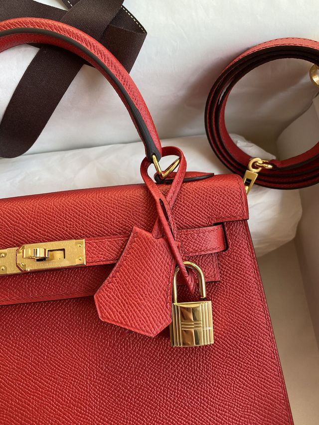 Hermes original epsom leather kelly 25 bag K25-1 rouge casaque
