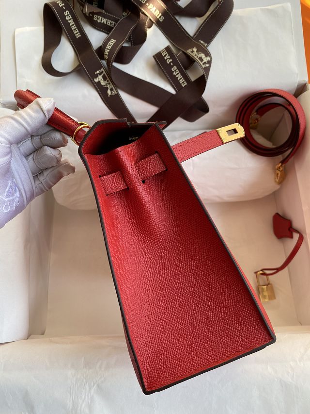 Hermes original epsom leather kelly 25 bag K25-1 rouge casaque