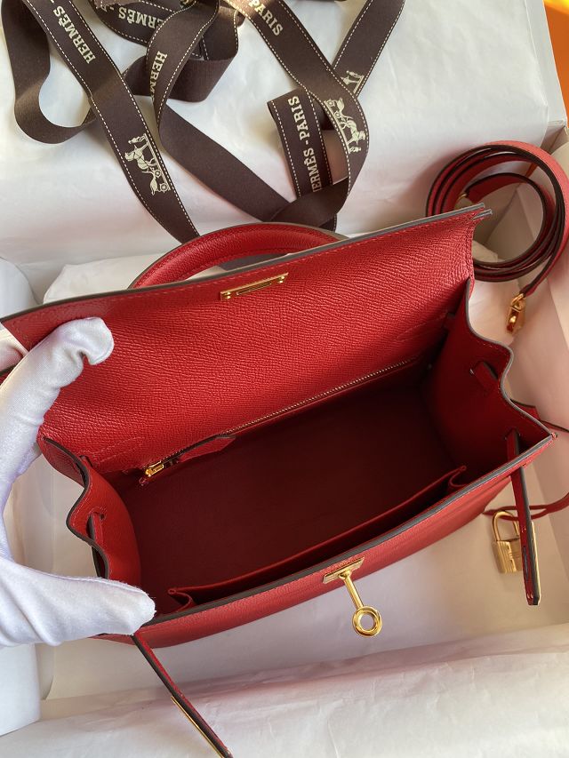 Hermes original epsom leather kelly 25 bag K25-1 rouge casaque