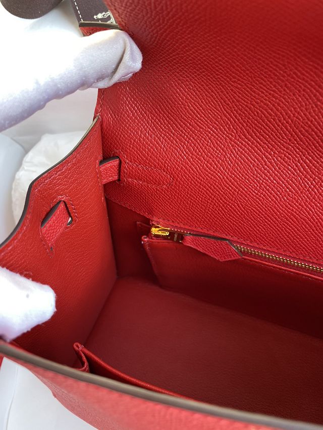 Hermes original epsom leather kelly 25 bag K25-1 rouge casaque