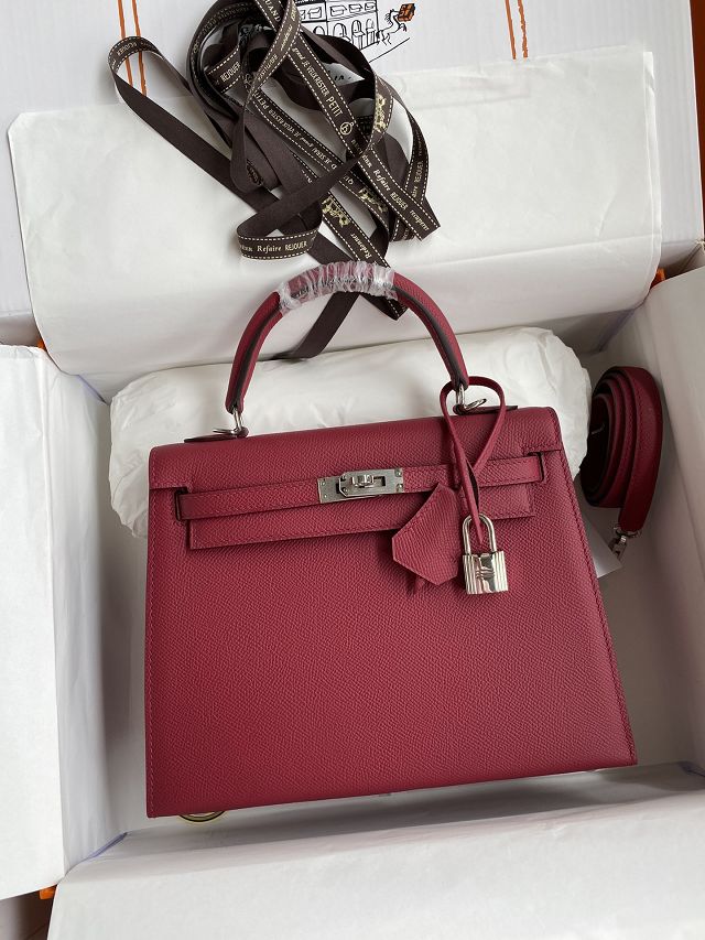 Hermes original epsom leather kelly 28 bag K28-2 ruby