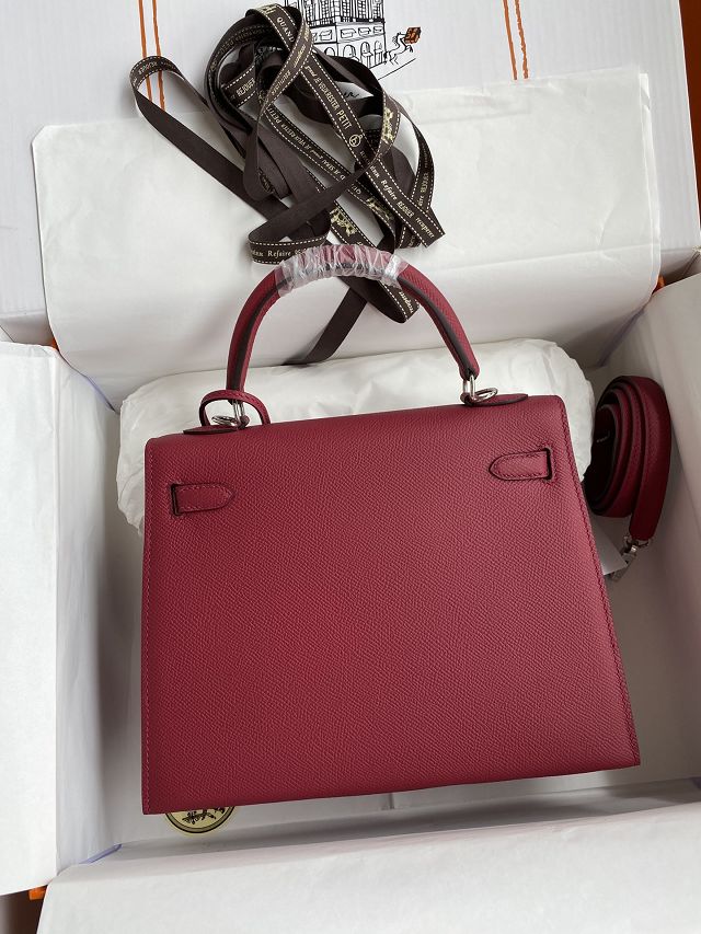 Hermes original epsom leather kelly 28 bag K28-2 ruby